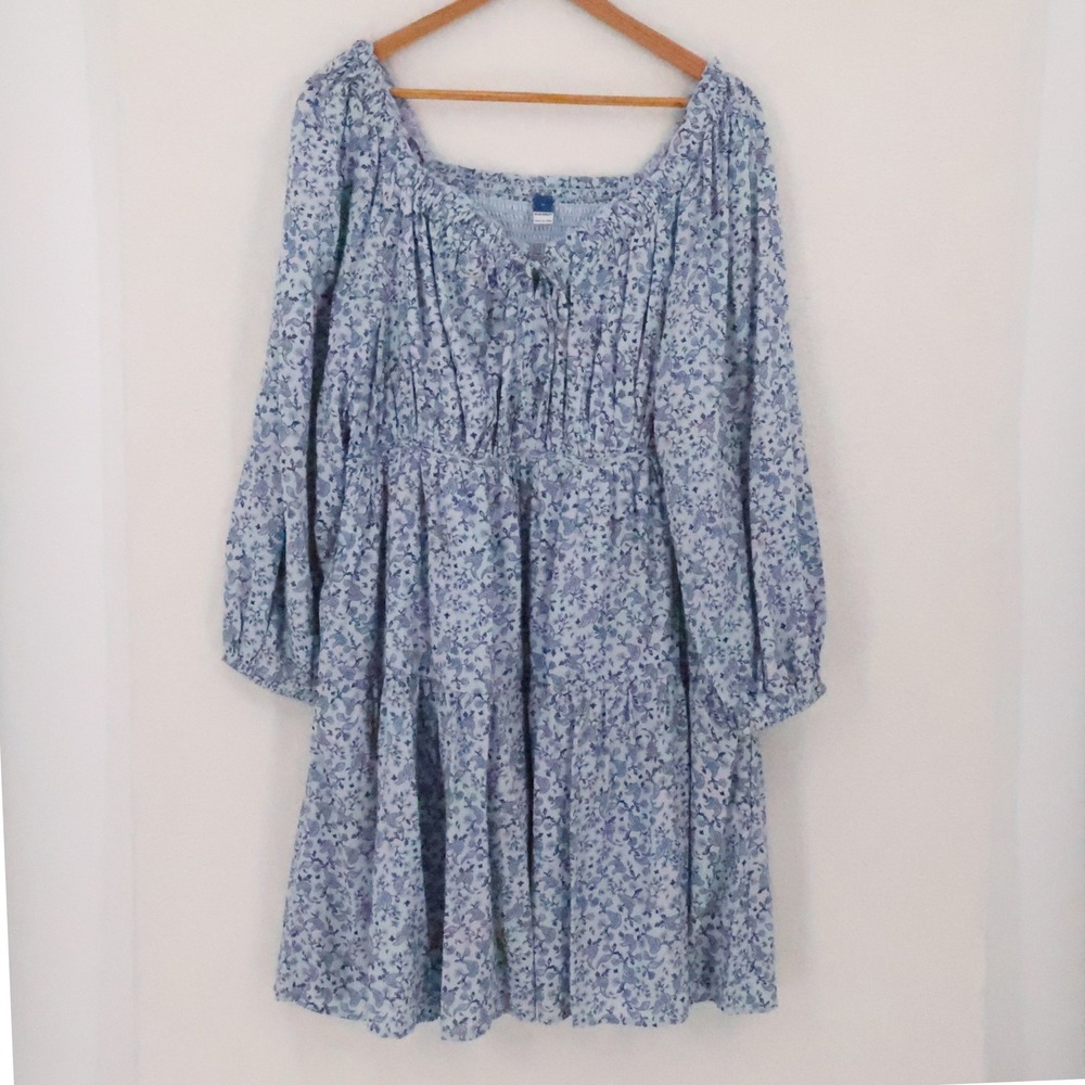 Old Navy Floral Tiered Mini Dress Womens Size XL Blue Ditzy Floral Milkmaid NWT